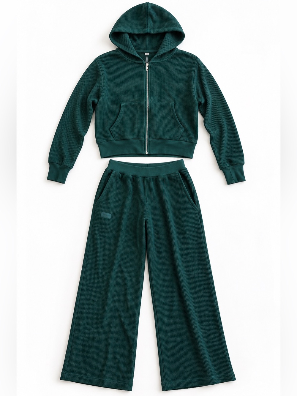 SET Active Two Piece Loungewear Set Waffle Knit Green Cotton Blend Size XS